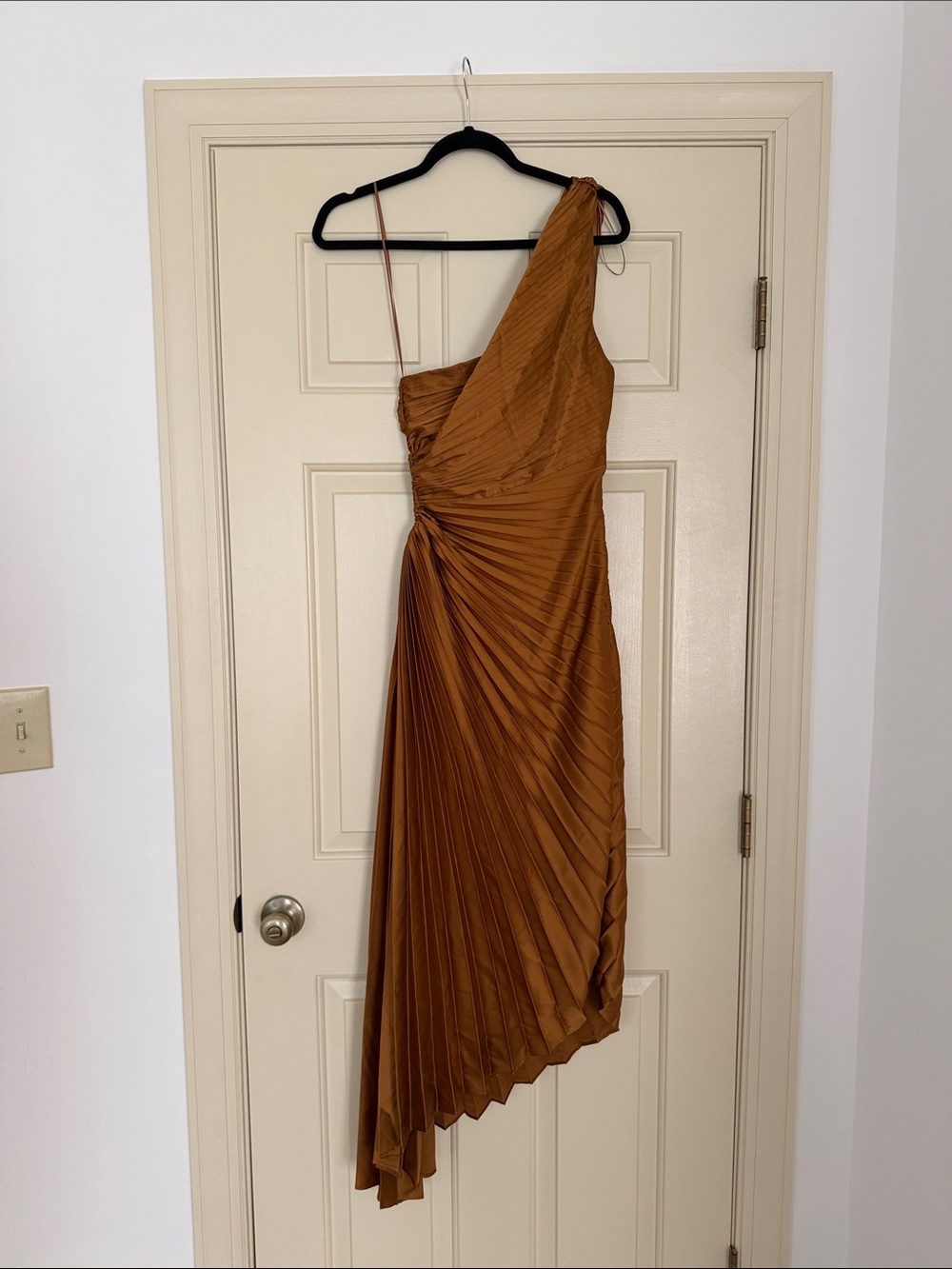 Free People One-Shoulder Copper Pleated Asymmetrical Dress